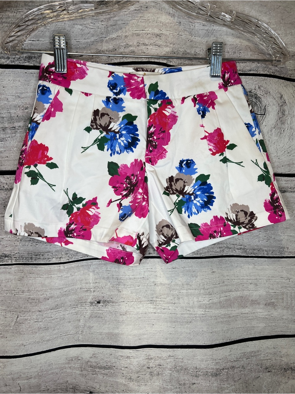 kate spade Raya Spring Blossom Bright Floral Pleated Shorts White Pink Blue